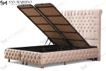 Lit Coffre Luna - Velours Capitonnée Beige – Image 4