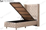 Lit Coffre Enfant Clouté - Velours Capitonné Beige 90x190cm – Image 2