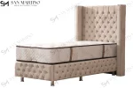 Lit Coffre Enfant Clouté - Velours Capitonné Beige 90x190cm – Image 3
