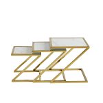 Guéridon Gigogne Chrome/ Gold en Marbre Blanc