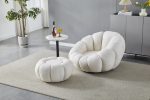 Fauteuil Pivotant Cozy avec Pouf en Laine Bouclée Blanc Cassé / Taupe – Image 3