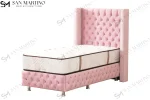 Lit Coffre Enfant Clouté Rose - Velours Capitonné 90x190cm – Image 2