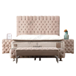 Lit Coffre Luna - Velours Capitonnée Beige