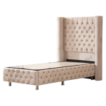 Lit Coffre Enfant Clouté - Velours Capitonné Beige 90x190cm