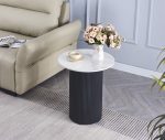 Guéridon VALMY Pied Beige Plateau Céramique Marbré 50cm diametre – Image 2