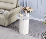 Guéridon VALMY Pied Beige Plateau Céramique Marbré 50cm diametre