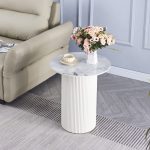 Guéridon VALMY Pied Beige Plateau Céramique Marbré 50cm diametre
