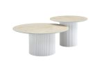 Table Basse MINA Pied Blanc Plateau Céramique / Bois Blanc Travertin Mat 60x45cm + 80x38cm – Image 7