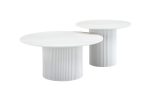 Table Basse MINA Pied Blanc Plateau Céramique / Bois Blanc Travertin Mat 60x45cm + 80x38cm – Image 4