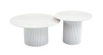 Table Basse MINA Pied Blanc Plateau Céramique / Bois Blanc Travertin Mat 60x45cm + 80x38cm – Image 3
