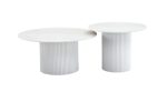 Table Basse MINA Pied Blanc Plateau Céramique / Bois Blanc Travertin Mat 60x45cm + 80x38cm – Image 2