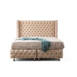 Lit Coffre Clouté - Velours Capitonné Beige – Image 4