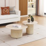 Table Basse Duo Baieta Pieds Beige Céramique Travertin