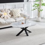 Table Basse Manon Pied Métal Noir Céramique Marbre Blanc