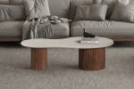Table Basse Marlon 120cm Bois de Manguier avec Travertin Beige