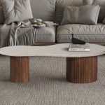 Table Basse Marlon 120cm Bois de Manguier avec Travertin Beige
