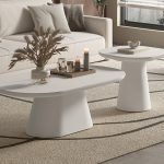 Table Basse Tavira 120cm Ciment Beige/ Blanc