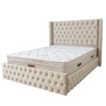 CADRE DE LIT CLOUTÉ BEIGE ( SANS SOMMIER )