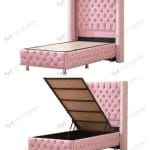Lit Coffre Enfant Clouté Rose - Velours Capitonné 90x190cm