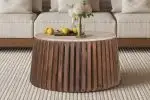 Table Basse Luuk 70cm Bois de Manguier et Travertin