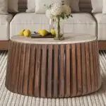 Table Basse Luuk 70cm Bois de Manguier et Travertin