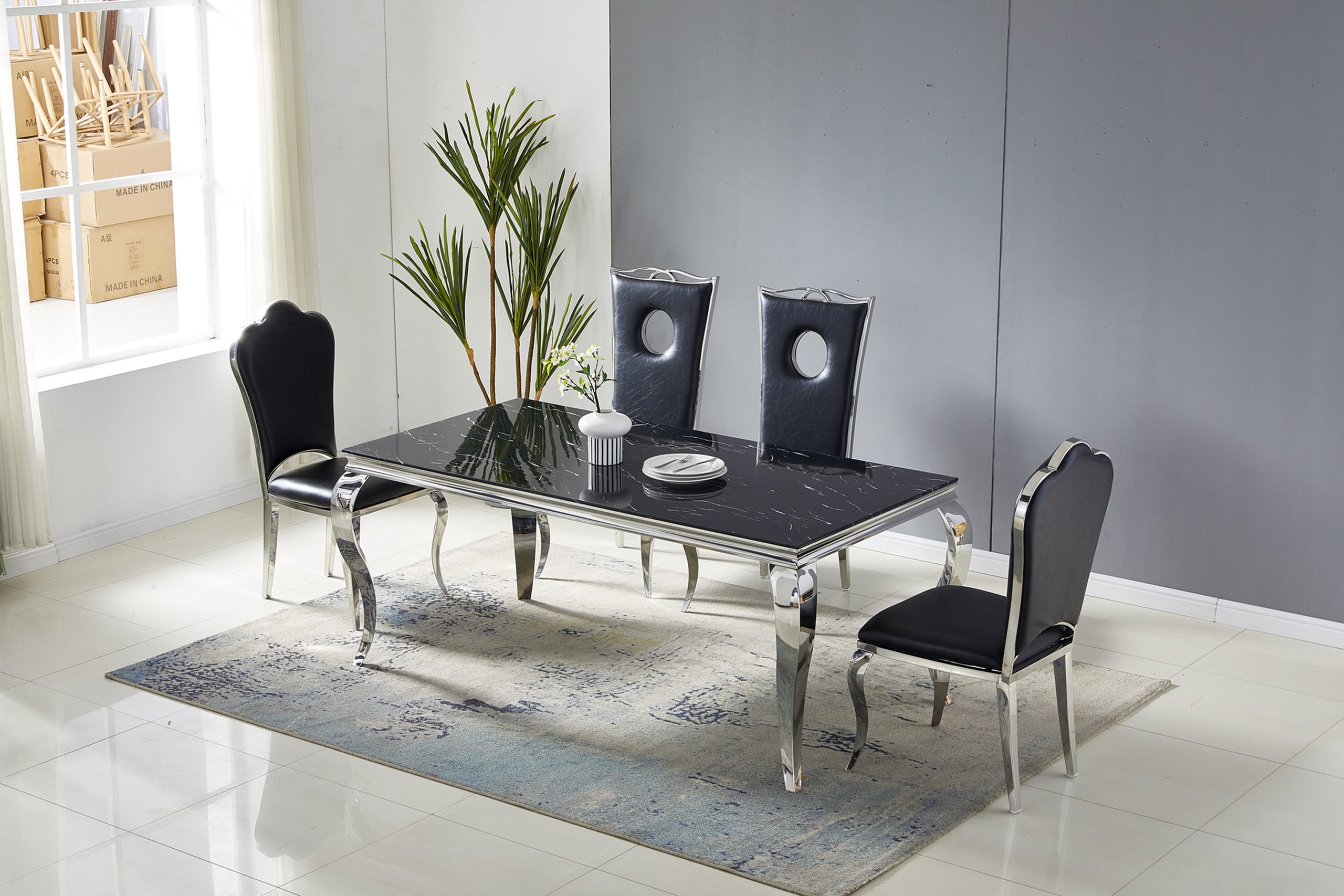IMG_4689 TABLE BAROQUE MARBRE NOIR CHROME 150 – Image 1