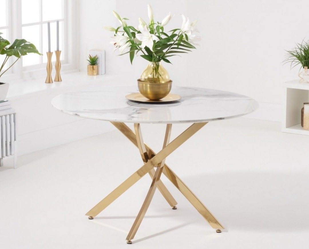 IMG_4693 TABLE OLIVIA ROND 1M20 MARBRE DORE – Image 1