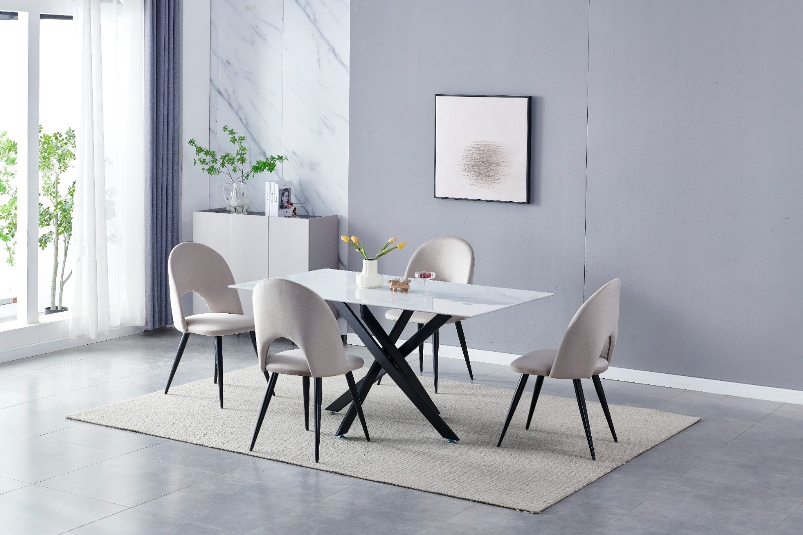IMG_4722 TABLE A MANGER OLIVIA 1m50 MARBRE PIED NOIR – Image 1