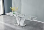 TABLE A RALLONGE V EFFET MARBRE BEIGE – Image 4