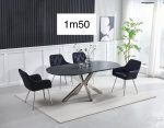 TABLE A MANGER CERAMIQUE NOIR OPHELIA CHROME 1m50 – Image 2