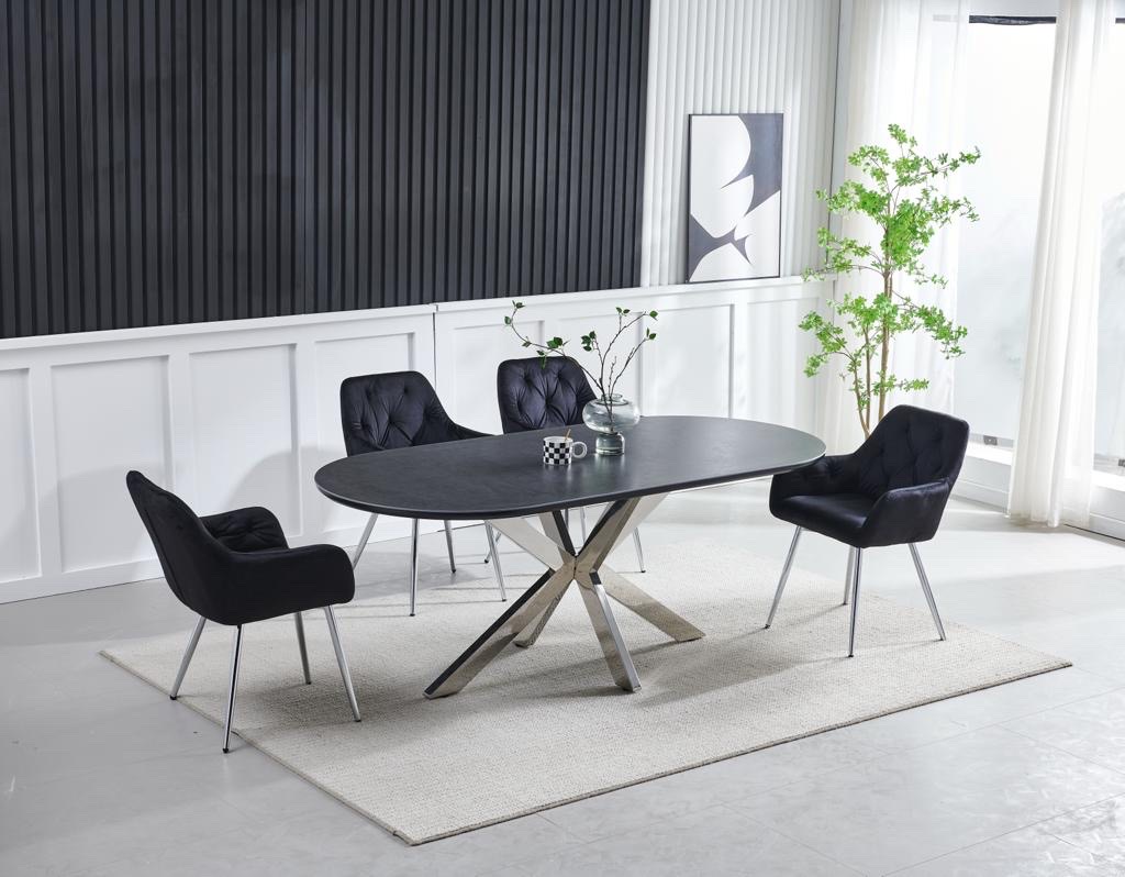 IMG_4737 TABLE A MANGER CERAMIQUE NOIR OPHELIA CHROME 1m50 – Image 1