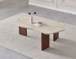 TABLE BASSE ZORA EFFET TRAVERTIN PIED NOYER – Image 3