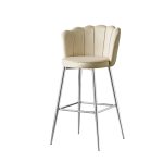 TABOURET DE BAR NYMPHEA CHROME VELOURS BEIGE HAUTEUR 65cm – Image 2