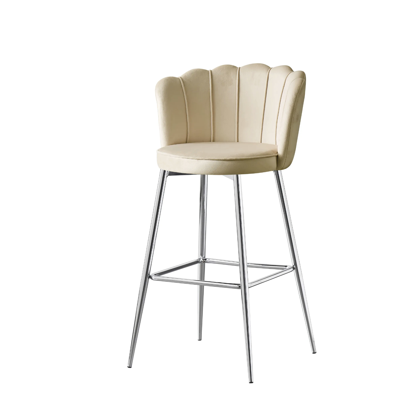 IMG_4830 TABOURET DE BAR NYMPHEA CHROME VELOURS BEIGE HAUTEUR 65cm – Image 1