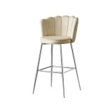 TABOURET DE BAR NYMPHEA CHROME VELOURS BEIGE HAUTEUR 65cm – Image 4