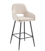 TABOURET DE BAR ATHENA PIED METAL NOIR VELOURS BEIGE