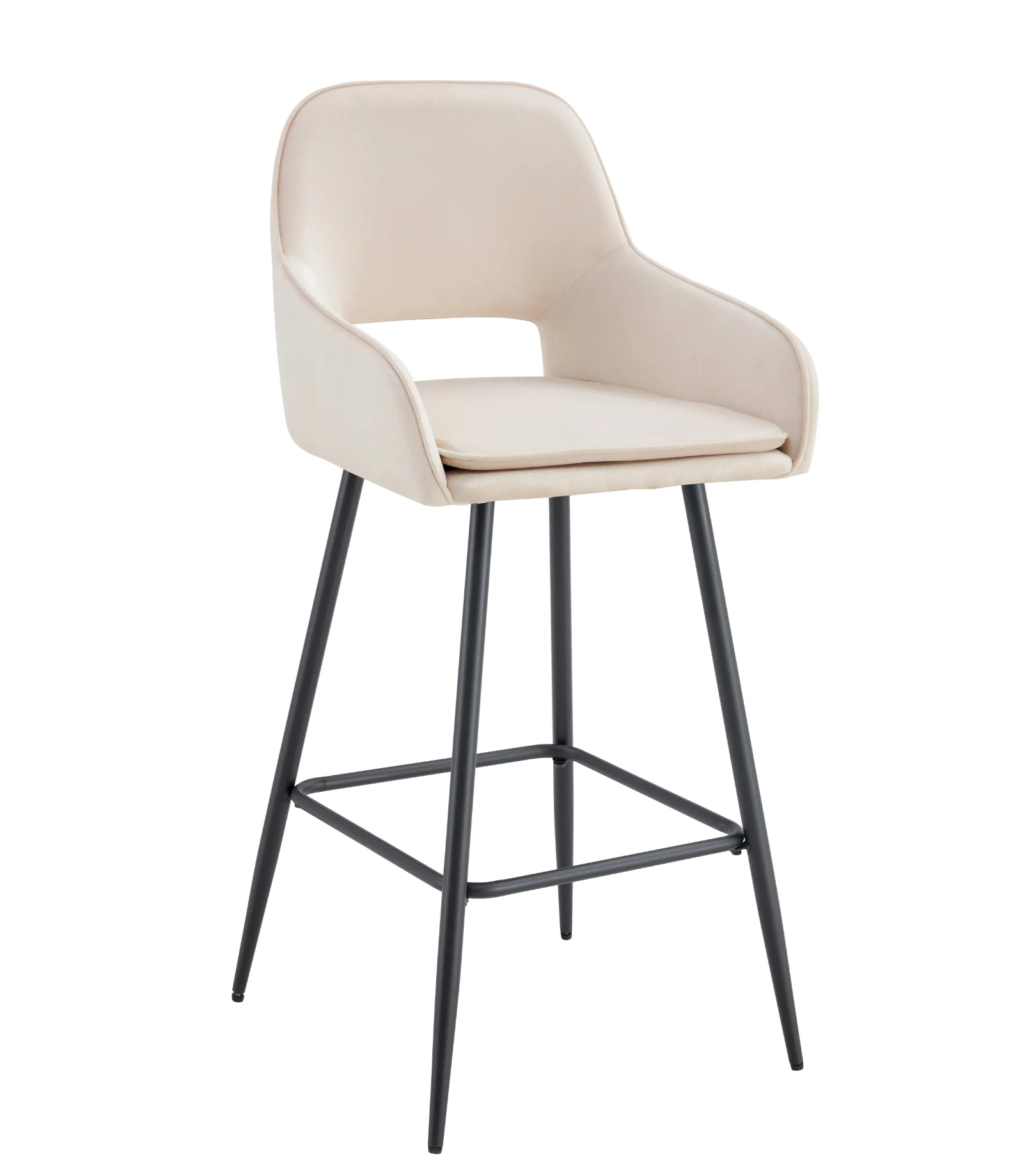 IMG_4861 TABOURET DE BAR ATHENA PIED METAL NOIR VELOURS BEIGE – Image 1