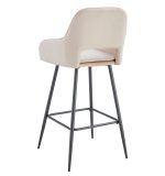TABOURET DE BAR ATHENA PIED METAL NOIR VELOURS BEIGE – Image 3