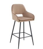 TABOURET DE BAR ATHENA PIED METAL NOIR VELOURS TAUPE – Image 2