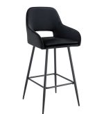 TABOURET DE BAR ATHENA PIED METAL NOIR VELOURS NOIR – Image 2