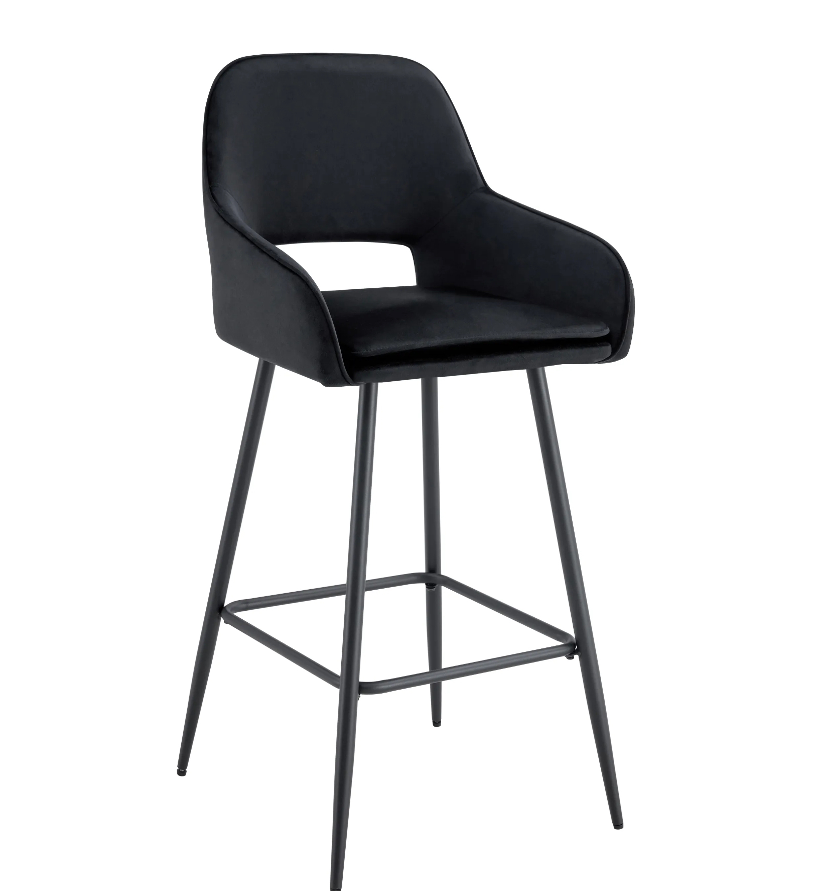 IMG_4867 TABOURET DE BAR ATHENA PIED METAL NOIR VELOURS NOIR – Image 1