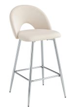 TABOURET DE BAR TEDDY PIED CHROME VELOURS BEIGE – Image 3