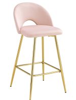 TABOURET DE BAR TEDDY PIED GOLD VELOURS ROSE – Image 2