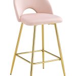 TABOURET DE BAR TEDDY PIED GOLD VELOURS ROSE