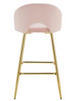 TABOURET DE BAR TEDDY PIED GOLD VELOURS ROSE – Image 4