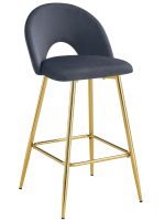 TABOURET DE BAR TEDDY PIED GOLD VELOURS ANTHRACITE