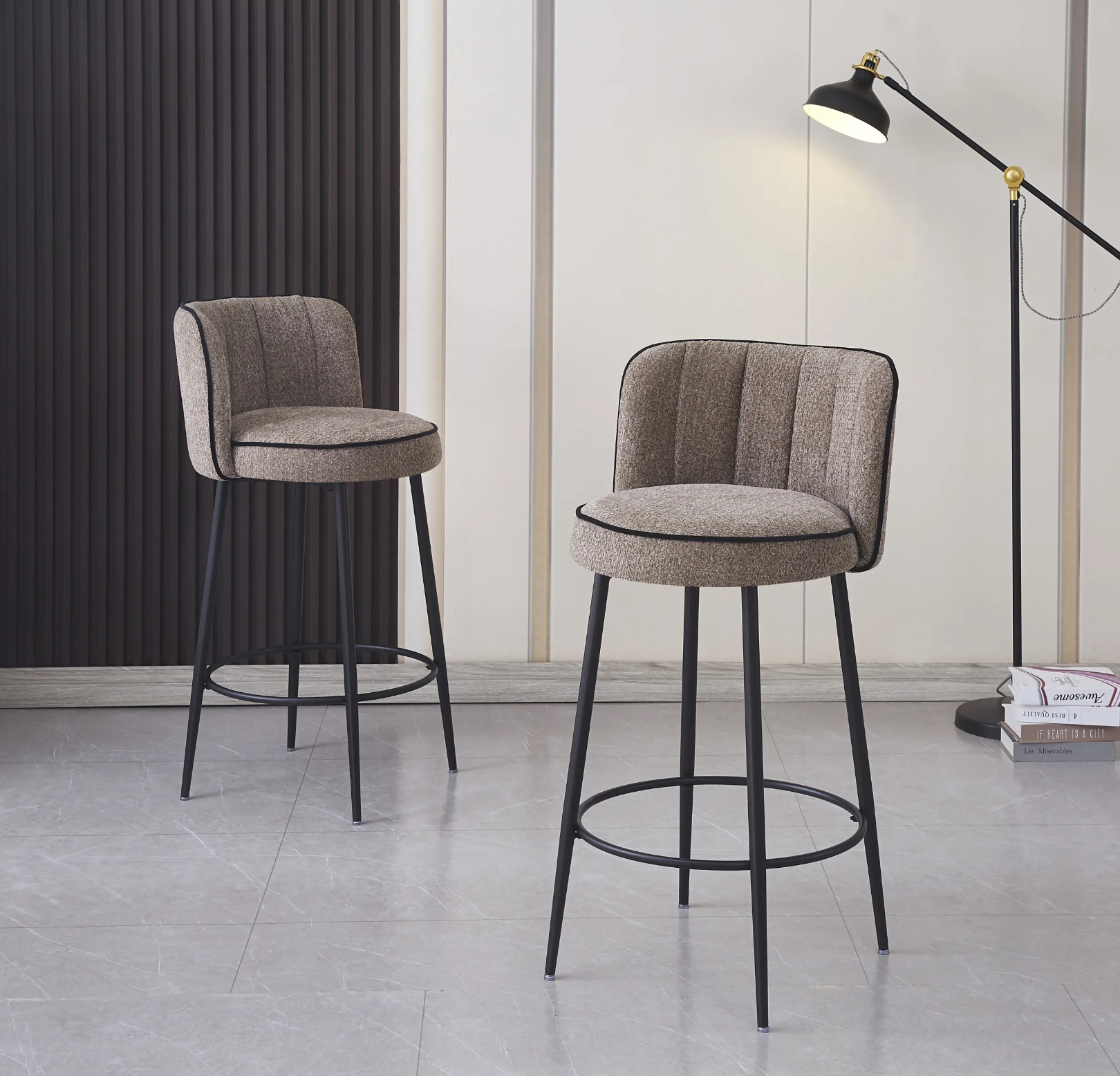 IMG_4885 TABOURET DE BAR CATHY PIED METAL NOIR TAUPE 3D – Image 1