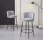TABOURET DE BAR CATHY PIED METAL NOIR GRIS 3D – Image 2