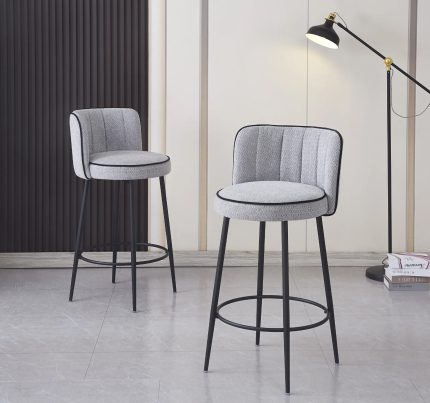 TABOURET DE BAR CATHY PIED METAL NOIR GRIS 3D